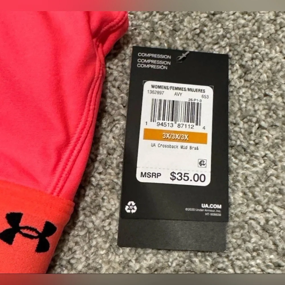 NWT Under Armour Womens Mid Crossback Sports Bra Medium Support Hot Pink Size 3X